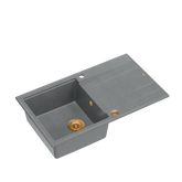 EVAN 111 GraniteQ zlewozmywak z syfonem Push 2 Open 1-komorowy z/o (860x500x210) silver stone / elementy miedziane