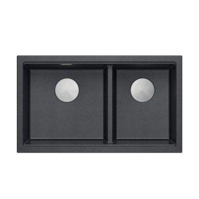 Zlewozmywak granitowy LOGAN 120 – dwukomorowy, podwieszany, black diamond/elementy stalowe, Quadron