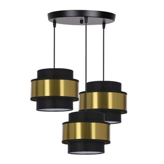 Lampa wisząca z abażurami Prestige czarna potrójna czarno-złoty abażur do salonu