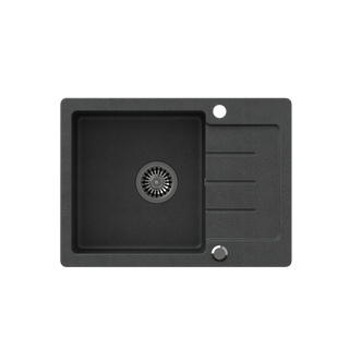 JOHNNY 116 GraniteQ zlewozmywak granitowy black dotted (czarny) 1-komorowy z/o (60x44x18,5), z syfonem i zaślepką stal szlachetna