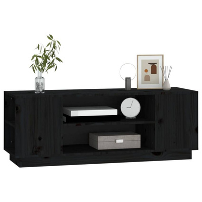 vidaXL Szafka pod TV, czarna, 110x35x40,5 cm, lite drewno sosnowe