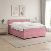 Łóżko Box Spring z materacem i LED różowy 160 x 200 cm Welur