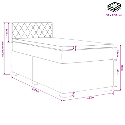 Łóżko Box Spring z materacem i LED niebieski 80 x 200 cm Welur