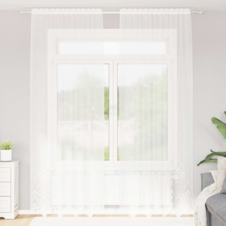 Firanka Koronkowa z zasłonami Biały 300 x 150 cm Poliester