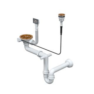 Odpływ PUSH TO OPEN 3 1/2" z syfonem 1-komorowy miedziany (STAL-pionowy) save space, przycisk okrągły miedziany