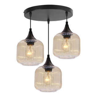 ESTAS lampa wisząca talerz czarny 3x40W E27 klosz bursztynowy