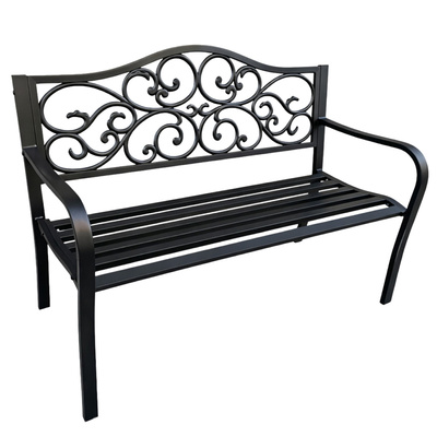 Ławka Ogrodowa Taras Ogród Park Metalowa Oparcie Zdobiona Czarna 127 cm