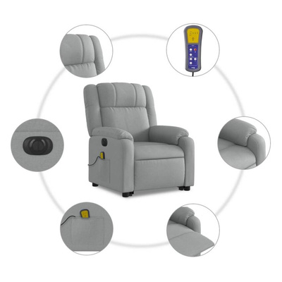 vidaXL Podnoszony fotel masujący, elektryczny, rozkładany, jasnoszary