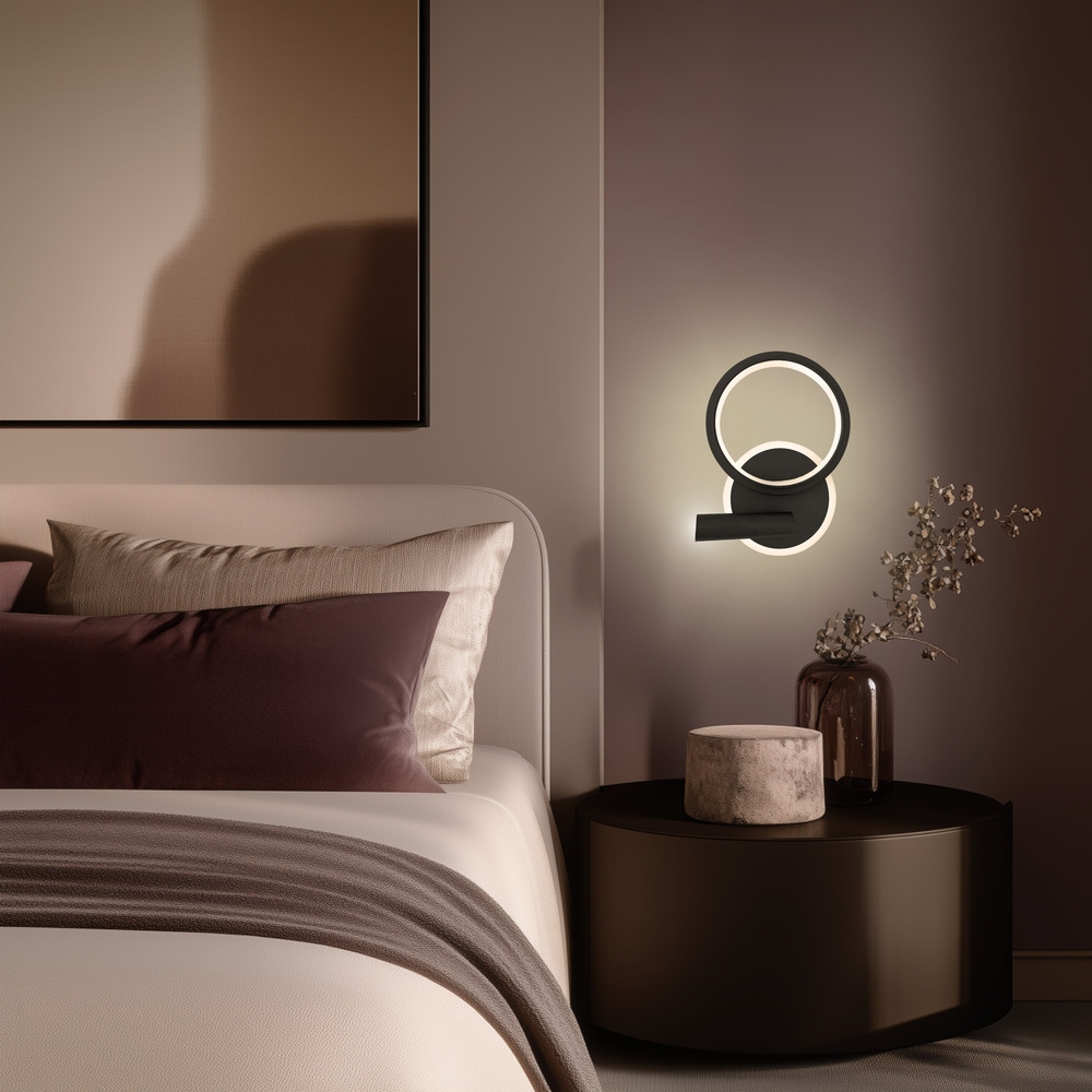MONET lampa kinkiet koło czarny 16W LED 4000K klosz biały