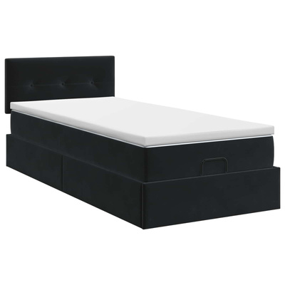 Łóżko ottoman z materacem Z zagłówkiem Czarny 80 x 200 cm Welur