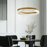 Lampa wisząca FROZI w stylu glamour – złoty klosz z kryształkami – eleganckie i nowoczesne oświetlenie salonu LED