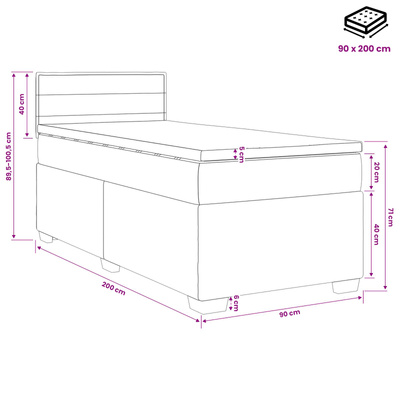 Łóżko Box Spring z materacem i LED Czarny 90 x 200 cm tkanina