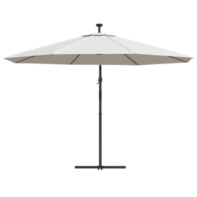 Parasol wiszący z LED i metalowym słupkiem, 350 cm, piaskowy