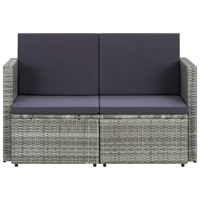 2-osobowa sofa ogrodowa z poduszkami, polirattan, szara