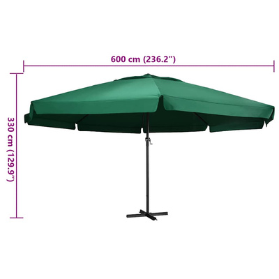 Parasol ogrodowy na aluminiowym słupku, 600 cm, zielony
