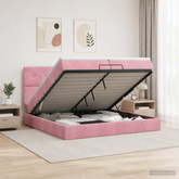 Łóżko ottoman z materacem różowy 200 x 200 cm Welur