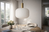 Lampa wisząca z dużym, ryflowanym, białym kloszem K-5870 z serii FABIO