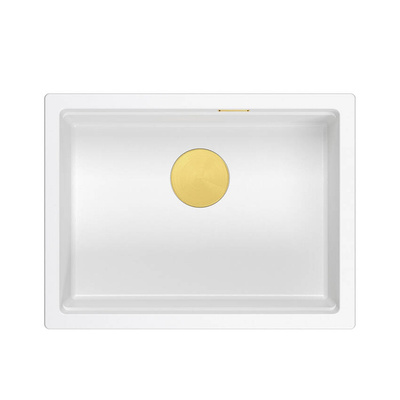 LOGAN 100 GraniteQ zlewozmywak snow white 59,5x45,1x21,5 cm 1-komorowy podwieszany z syfonem manualnym złoty