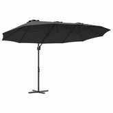 Parasol plażowy Czarny 372 x 198 x 243 cm Poliester i aluminium