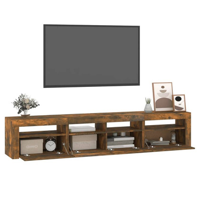 vidaXL Szafka pod TV z oświetleniem LED, przydymiony dąb, 210x35x40 cm