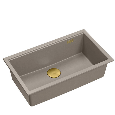 LOGAN 110 GraniteQ zlewozmywak soft taupe 76x44x23,5 cm 1-komorowy podwieszany z syfonem manualnym złoty