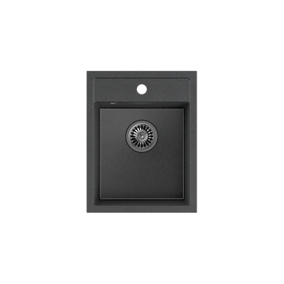JOHNNY 90 GraniteQ zlewozmywak granitowy black dotted (czarny) 1-komorowy z/o (39x50x20), z syfonem stal szlachetna