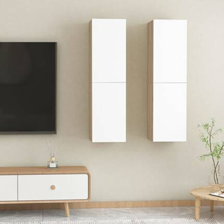 vidaXL Szafki telewizyjne, 2 szt., biel i dąb sonoma, 30,5x30x110 cm