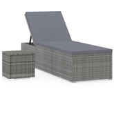 vidaXL Leżak z poduszką i stolikiem, polirattan, szary