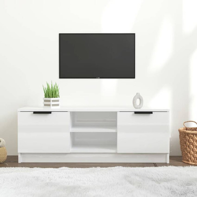 vidaXL Szafka pod TV, wysoki połysk, biała, 100x35x55 cm