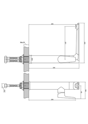 Bateria umywalkowa wysoka dokos , boczny mieszacz chrom BU-19-WB1-V Invena
