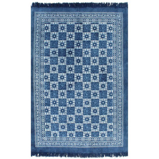vidaXL Dywan typu kilim, bawełna, 160 x 230 cm, niebieski ze wzorem