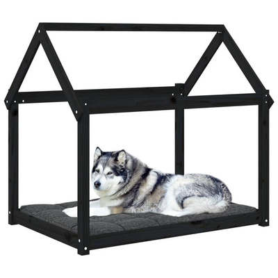 vidaXL Legowisko dla psa, czarne, 111x80x100cm, lite drewno sosnowe