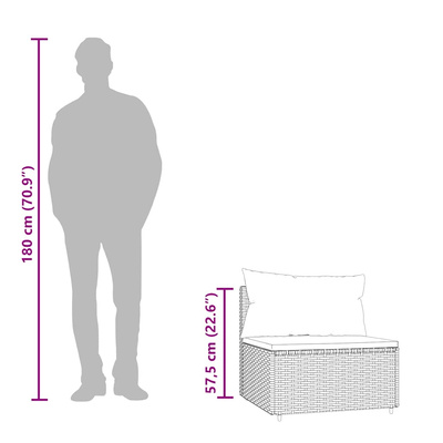 Środkowy moduł sofy z poduszką, szary, polirattan