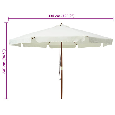 Parasol ogrodowy na drewnianym słupku, 330 cm, piaskowa biel