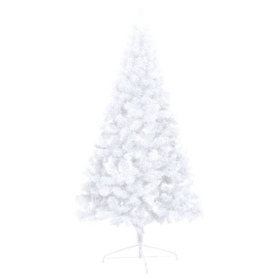 Choinka z lampkami i bombkami, połówka, biała, 150 cm vidaXL