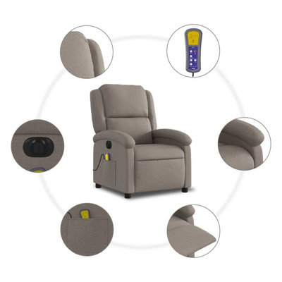 vidaXL Rozkładany fotel masujący, elektryczny, kolor taupe, tkanina