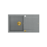 EVAN 111 GraniteQ zlewozmywak z syfonem Push 2 Open 1-komorowy z/o (860x500x210) silver stone / elementy złote