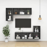 vidaXL Wisząca szafka pod TV, wysoki połysk, szara, 37x37x107 cm