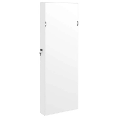 vidaXL Wisząca szafka na biżuterię, z lustrem, biała, 37,5x10x106 cm