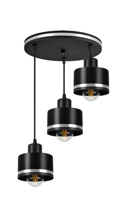 Lampa wisząca Wama talerz potrójna nad stół metalowa czarna chrom 3 punkty
