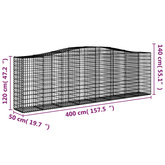 Kosze gabionowe, 8 szt, 400x50x120/140 cm, galwanizowane żelazo