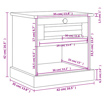Szafka nocna VIGO, 42x35x42 cm, lite drewno sosnowe