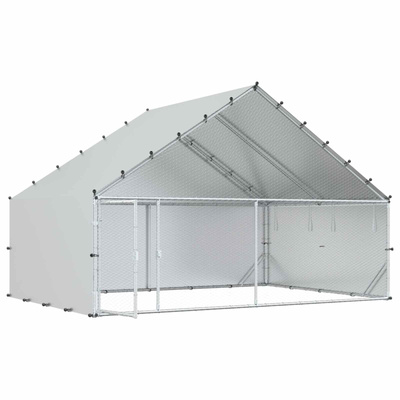 Kurnik z dachem srebrny 300 x 200 x 190 cm Stal ocynkowana