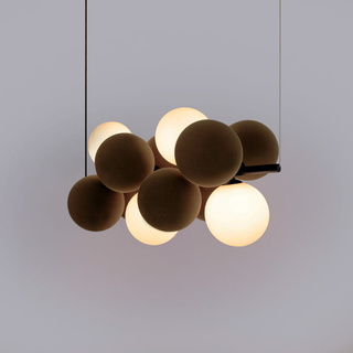 Lampa wisząca Szklana 4 kule Świetlne oraz 8 kul dzwiękochłonnych Brązowych 4xG9 65cm Abruzzo Vino