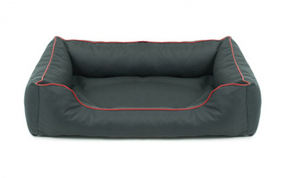 Legowisko dla psa Sofa Valencia Standard w kolorze ciemnoszarym z czerwonym wykończeniem Rozmiar: M - 80 x 60 cm