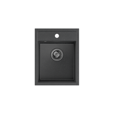 JOHNNY 90 GraniteQ zlewozmywak granitowy black dotted (czarny) 1-komorowy z/o (39x50x20), z syfonem stal szlachetna
