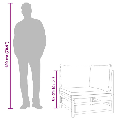 Narożna sofa ogrodowa z zielonymi poduszkami, bambusowa