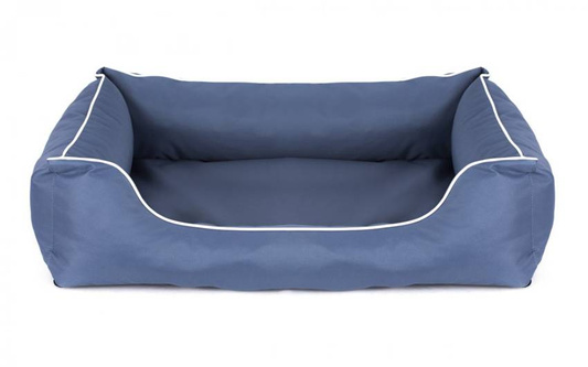 Legowisko dla psa Sofa Valencia Standard w kolorze niebieskim z białym wykończeniem Rozmiar: M - 80 x 60 cm