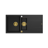 EVAN 156 GraniteQ zlewozmywak z syfonem Push To Open 1,5-komorowy z/o (1000x500x210; kom. 420x480) pure carbon / elementy złote