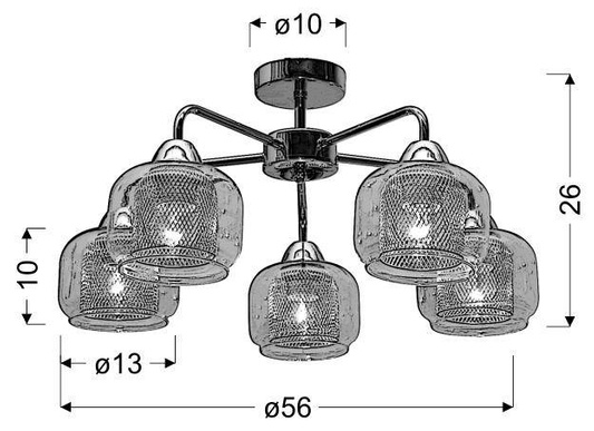 Lampa sufitowa chromowa szklana 5xE14 Ray 35-67104